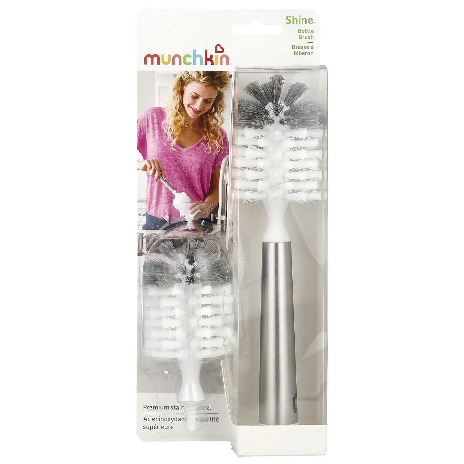 Munchkin, Shine™, Premium Stainless Steel, Bottle Brush, 3 Piece Set - Image 1