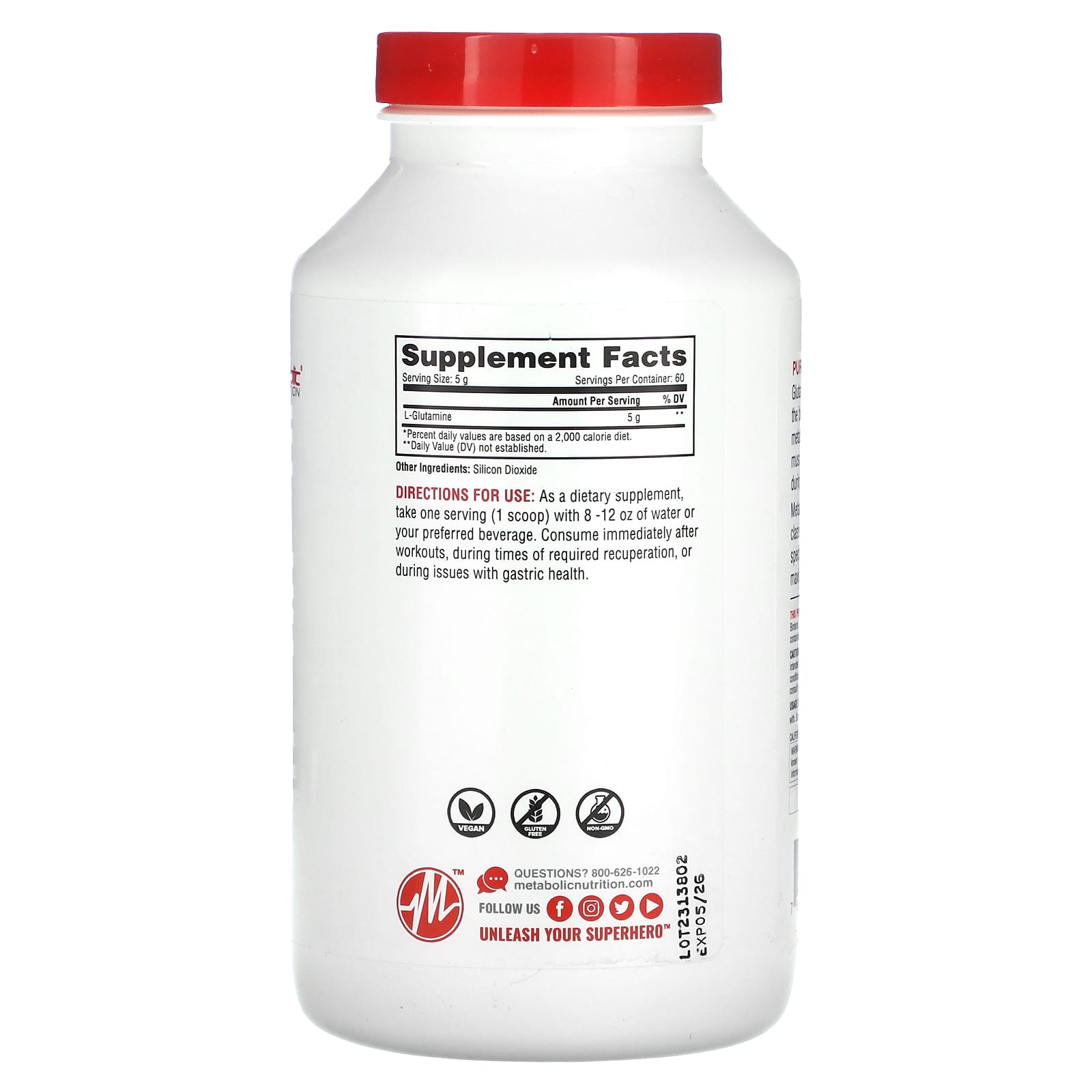 Metabolic Nutrition, L-Glutamine, Unflavored, 10.58 oz (300 g) - Image 2