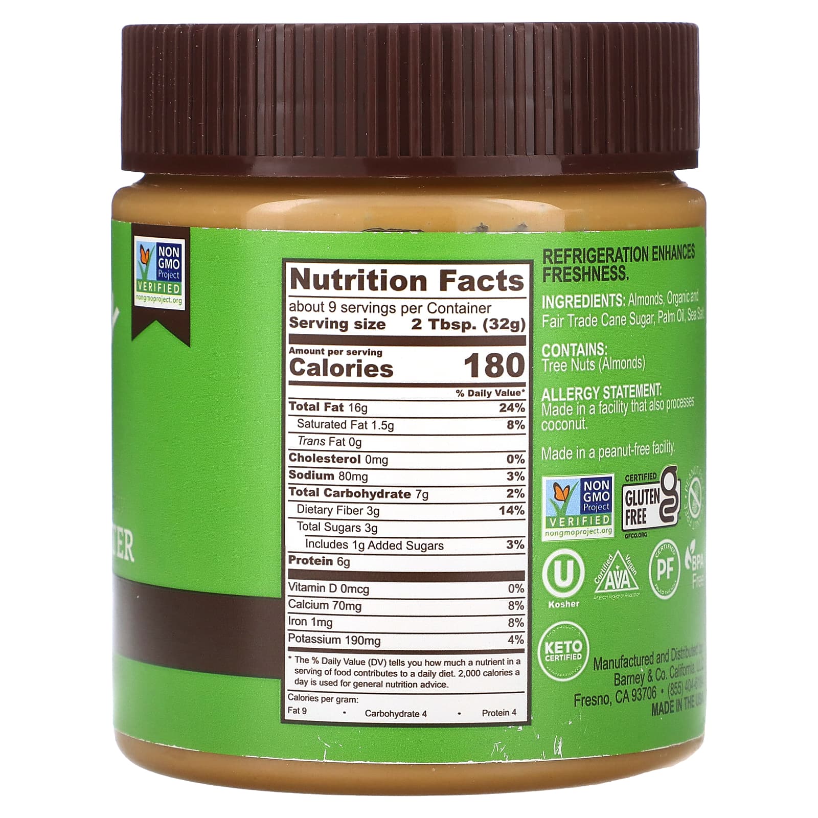 Barney Butter Crunchy Almond Butter, 10oz, Non-GMO, Vegan Friendly - Image 2