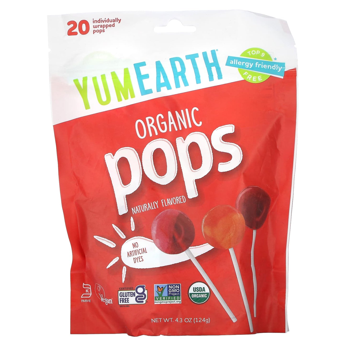 YumEarth, Organic Pops, Assorted Flavors, 20 Pops, 4.3 oz (124 g) - Image 1