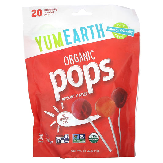 YumEarth, Organic Pops, Assorted Flavors, 20 Pops, 4.3 oz (124 g) - Image 1