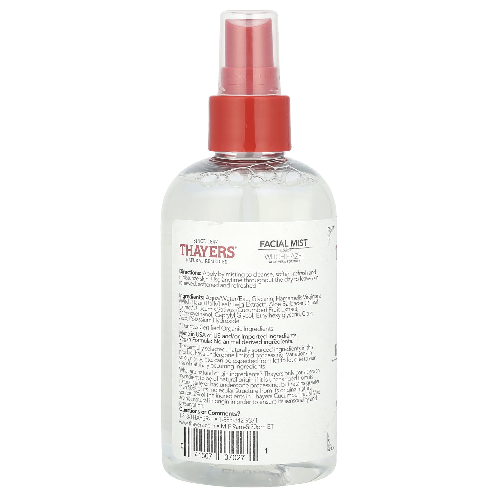 Thayers, Witch Hazel Facial Mist, Alcohol-Free, Cucumber, 8 fl oz (237 ml) - Image 2