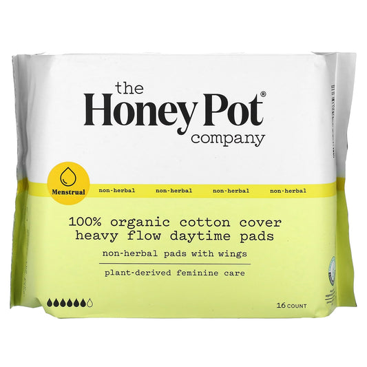 The Honey Pot Company, 100% Organic Cotton Cover Heavy Flow Daytime Pads, 16 Count - Image 1
