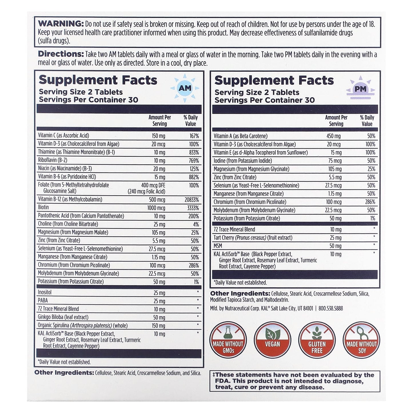 KAL, Women's 50+ Multivitamin, Morning & Evening, 2 Pack, 60 Tablets Each - Image 2