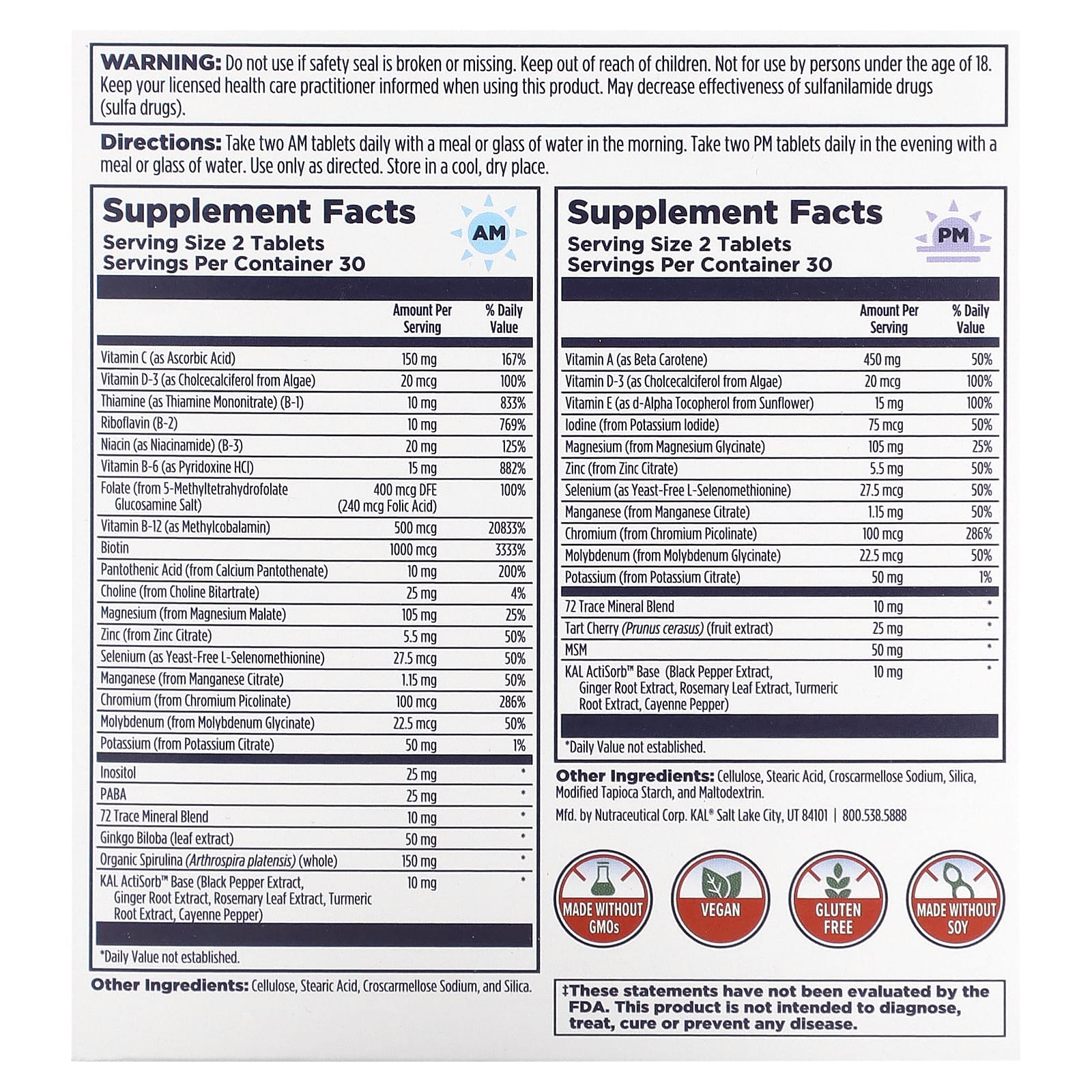 KAL, Women's 50+ Multivitamin, Morning & Evening, 2 Pack, 60 Tablets Each - Image 2