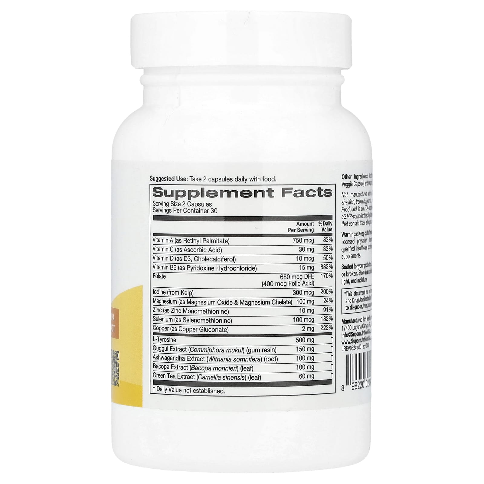 Thyroid Support Supplement with Guggul & Ashwagandha - 60 Veg Capsules - Image 2