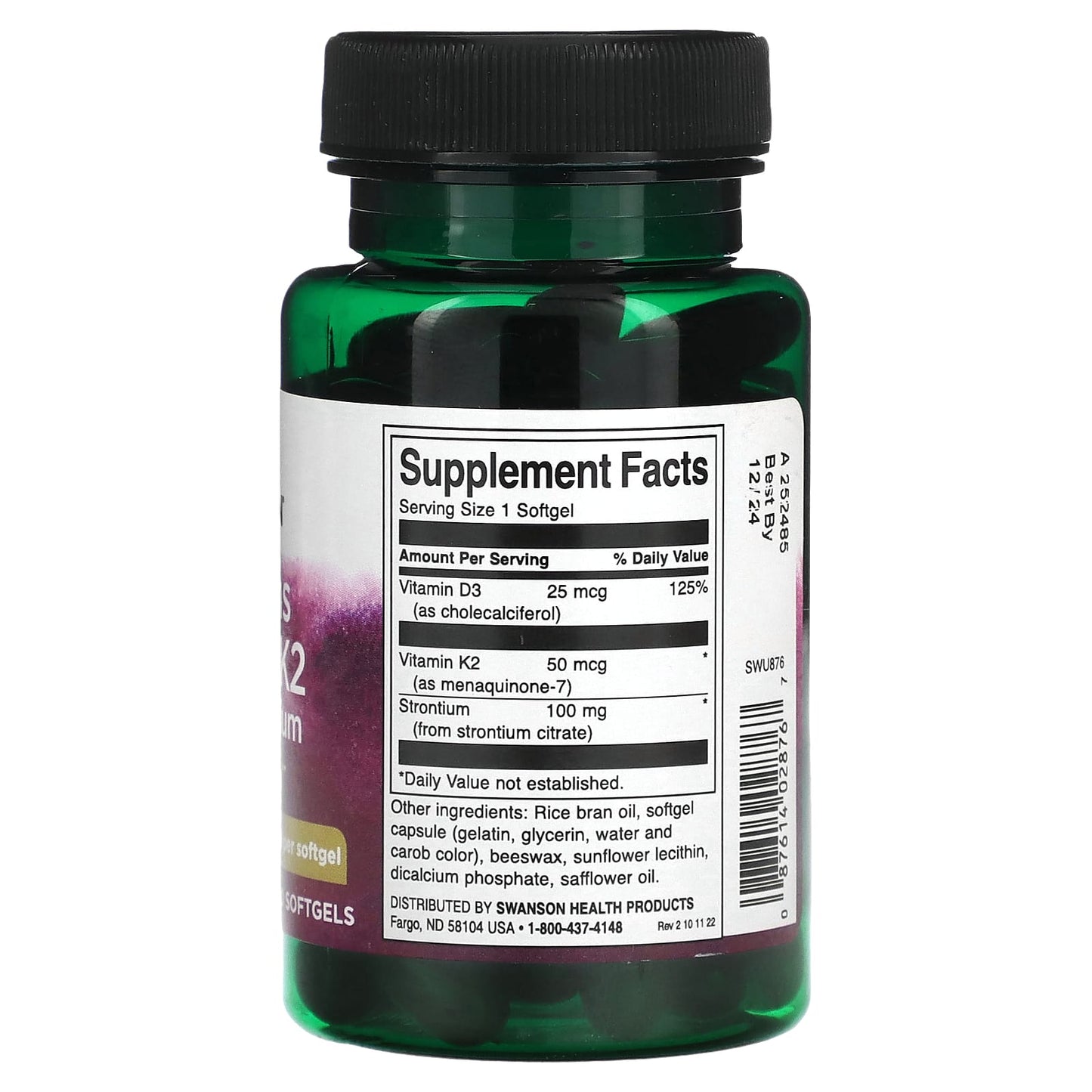 Swanson, Vitamins D3 and K2 with Strontium, 25 mcg (1,000 IU), 60 Softgels
