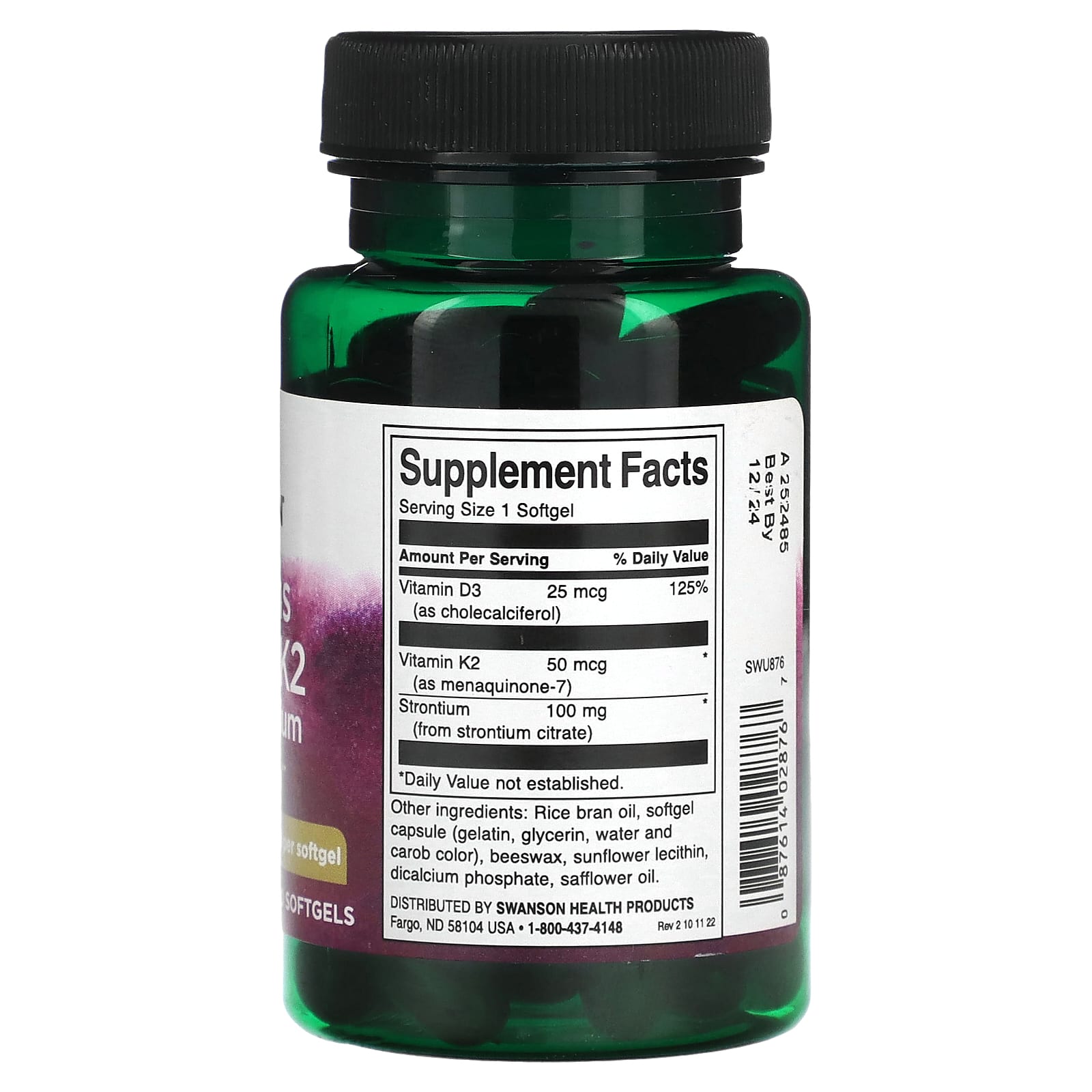 Swanson, Vitamins D3 and K2 with Strontium, 25 mcg (1,000 IU), 60 Softgels