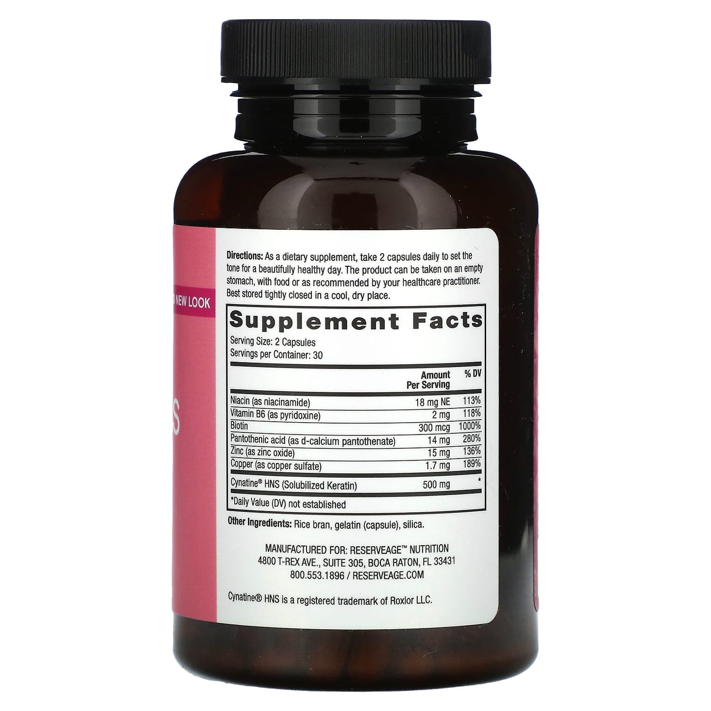 Reserveage Beauty, Keratin Hair & Nails With Biotin, 60 Capsules - Image 2