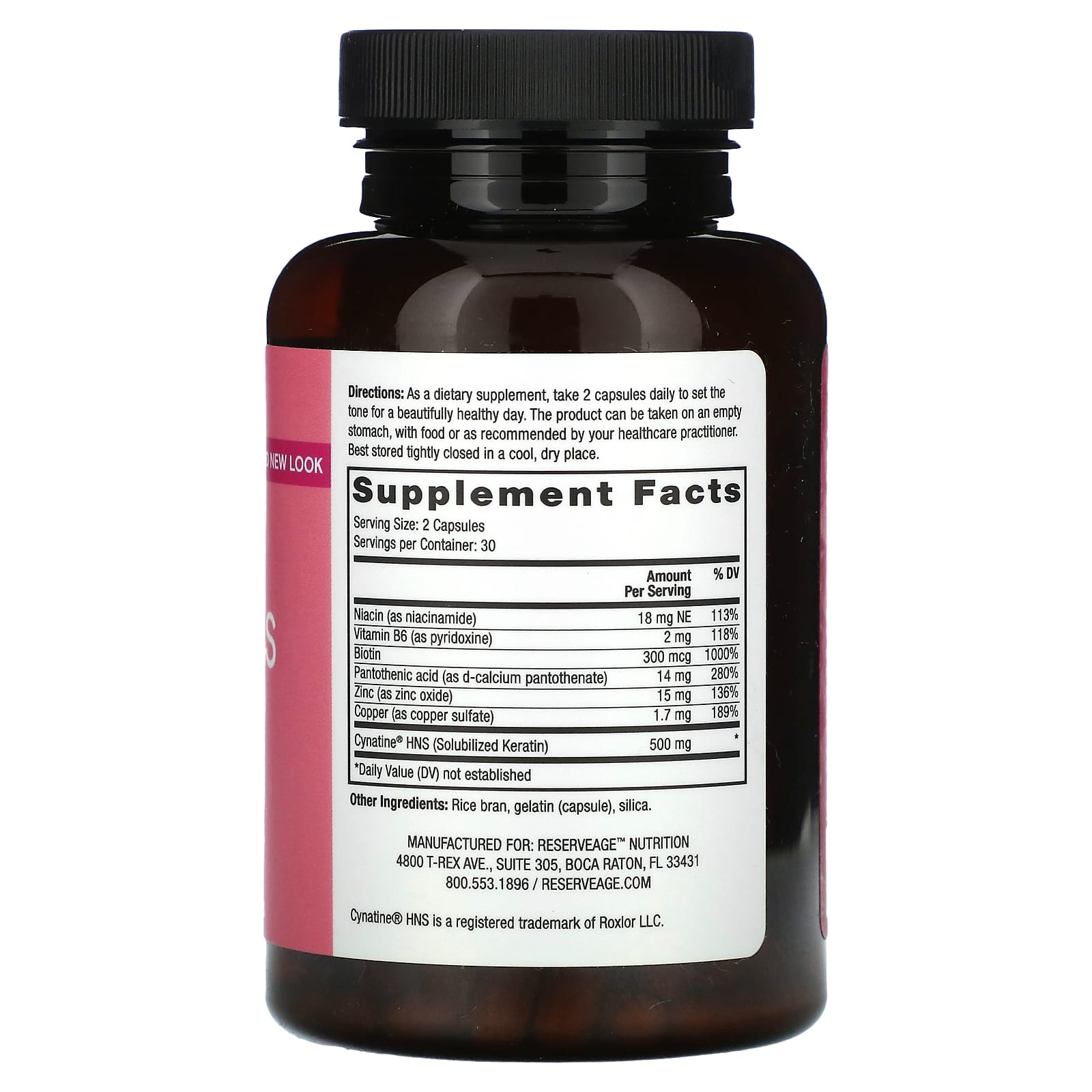 Reserveage Beauty, Keratin Hair & Nails With Biotin, 60 Capsules - Image 2