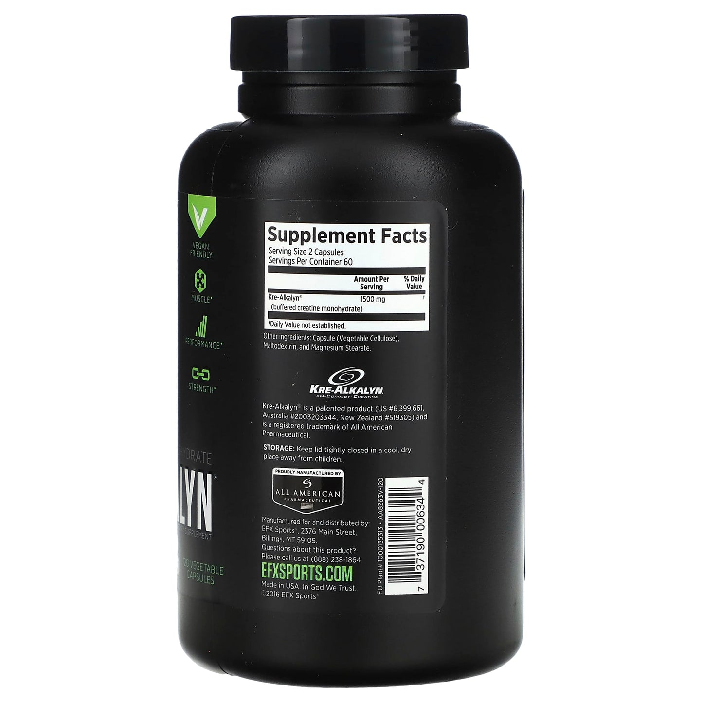 Efx Sports Kre-Alkalyn pH-Correct Creatine Supplement 120 Capsules - Image 2