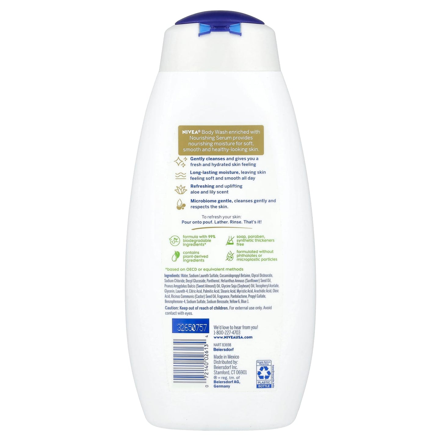 Nivea, Refreshing Body Wash, Fresh Aloe & Lily,  20 fl oz (591 ml) - Image 2