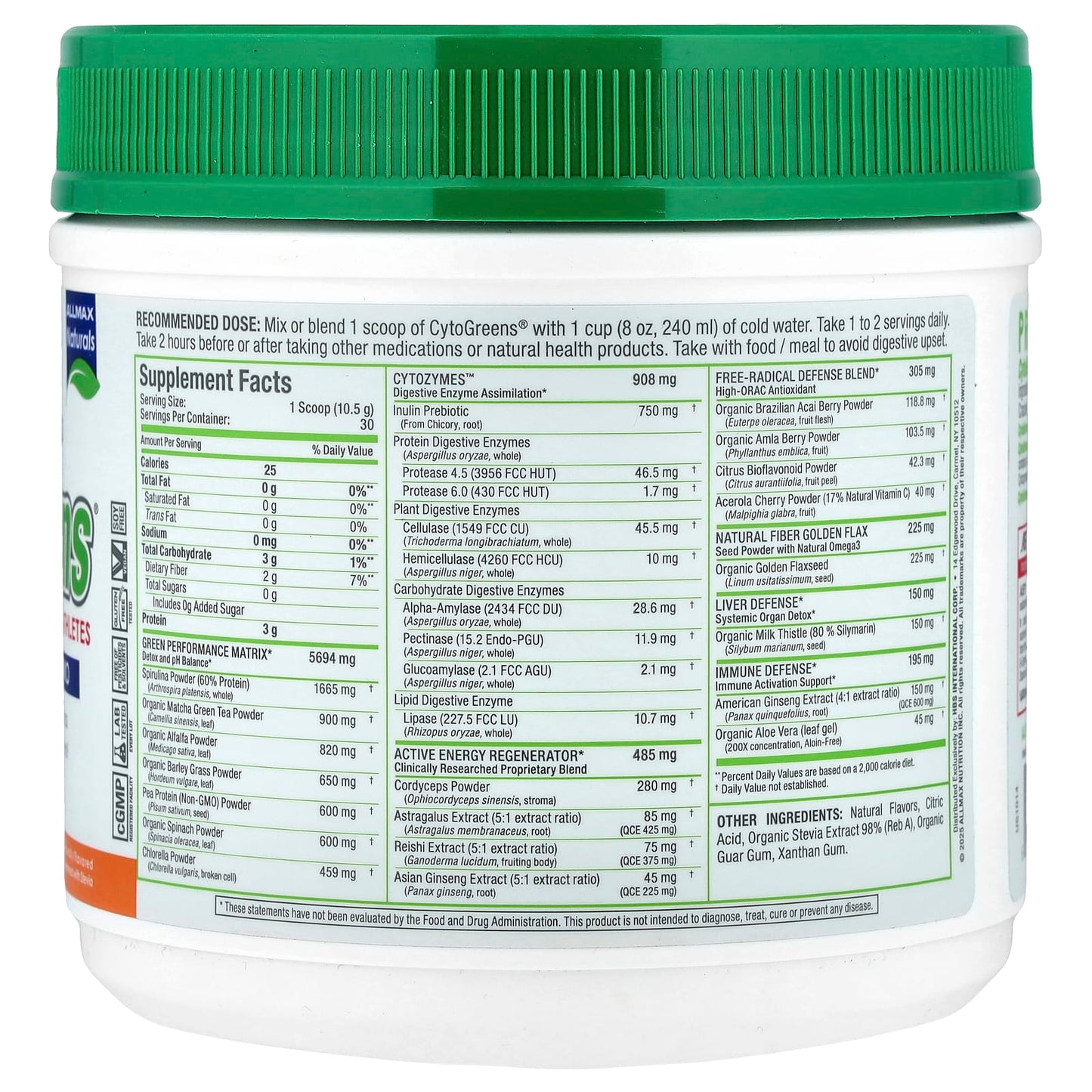 ALLMAX, CytoGreens® For Athletes, Orange Vanilla, 11.11 oz (315 g)