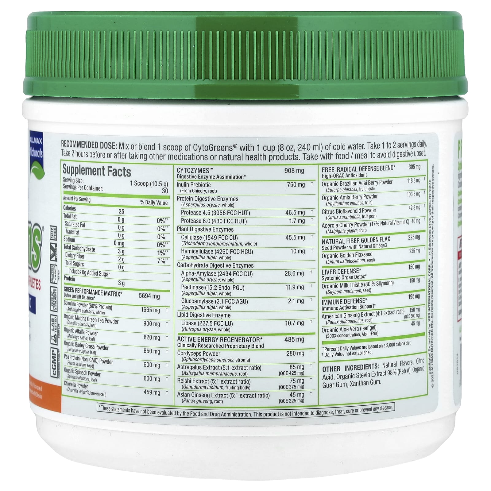 ALLMAX, CytoGreens® For Athletes, Orange Vanilla, 11.11 oz (315 g)