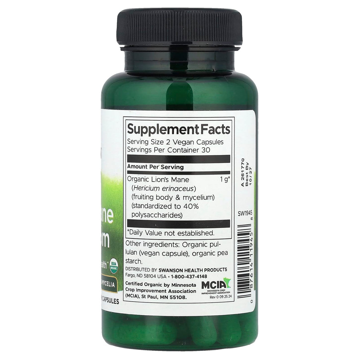 Swanson, Organic Lion's Mane Mushroom, 60 Vegan Capsules (500 mg per Capsule) - Image 2