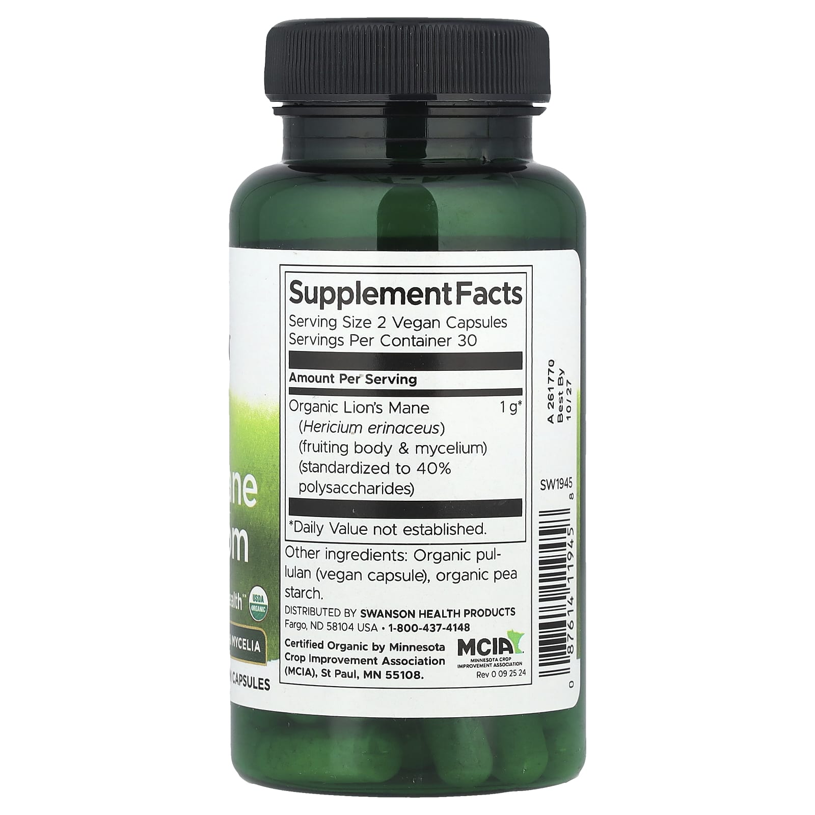 Swanson, Organic Lion's Mane Mushroom, 60 Vegan Capsules (500 mg per Capsule) - Image 2