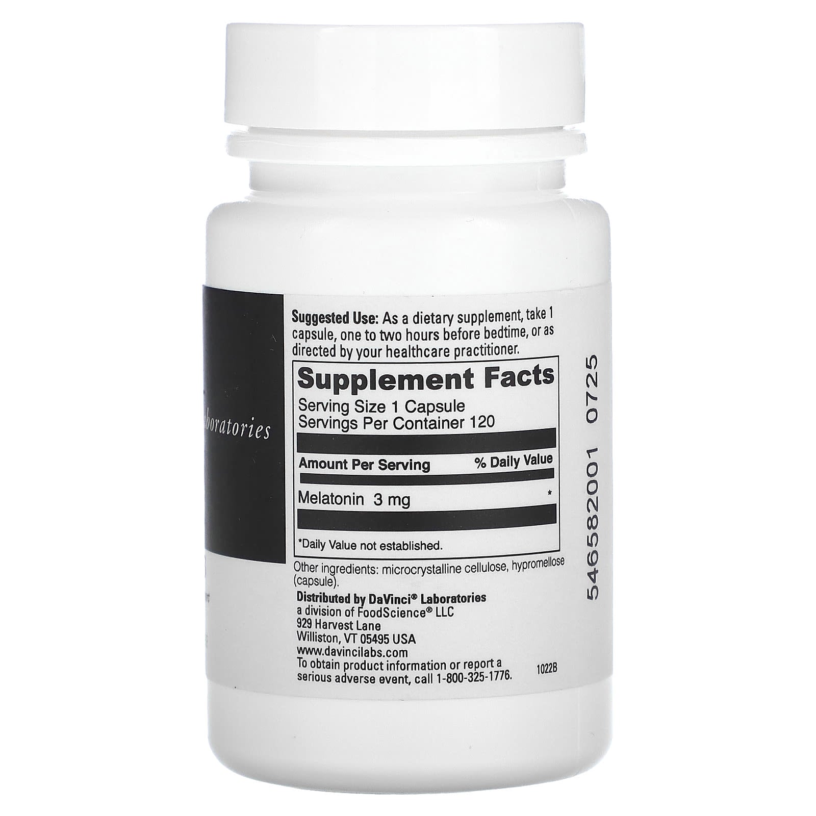 DaVinci Laboratories Melatonin Sleep Support 3mg 120 Capsules - Image 2