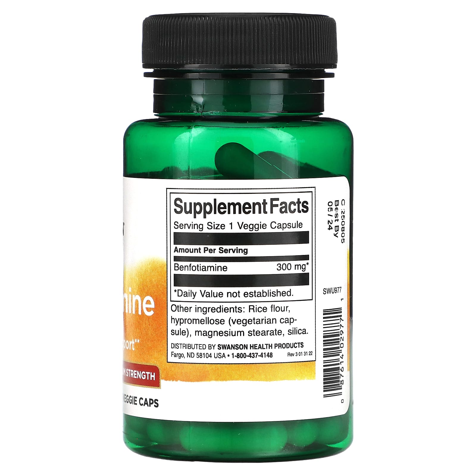 Swanson, Benfotiamine, Maximum Strength, 300 mg, 60 Veggie Caps - Image 2