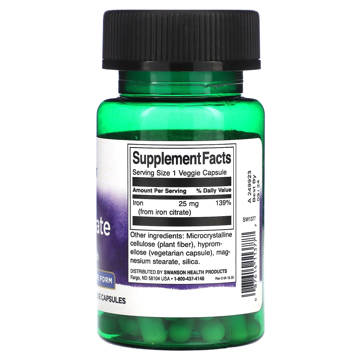 Swanson, Iron Citrate, Active Form, 25 mg, 60 Veggie Capsules - Image 2