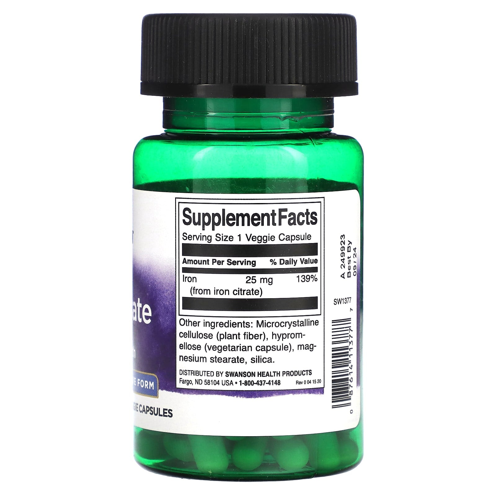 Swanson, Iron Citrate, Active Form, 25 mg, 60 Veggie Capsules - Image 2