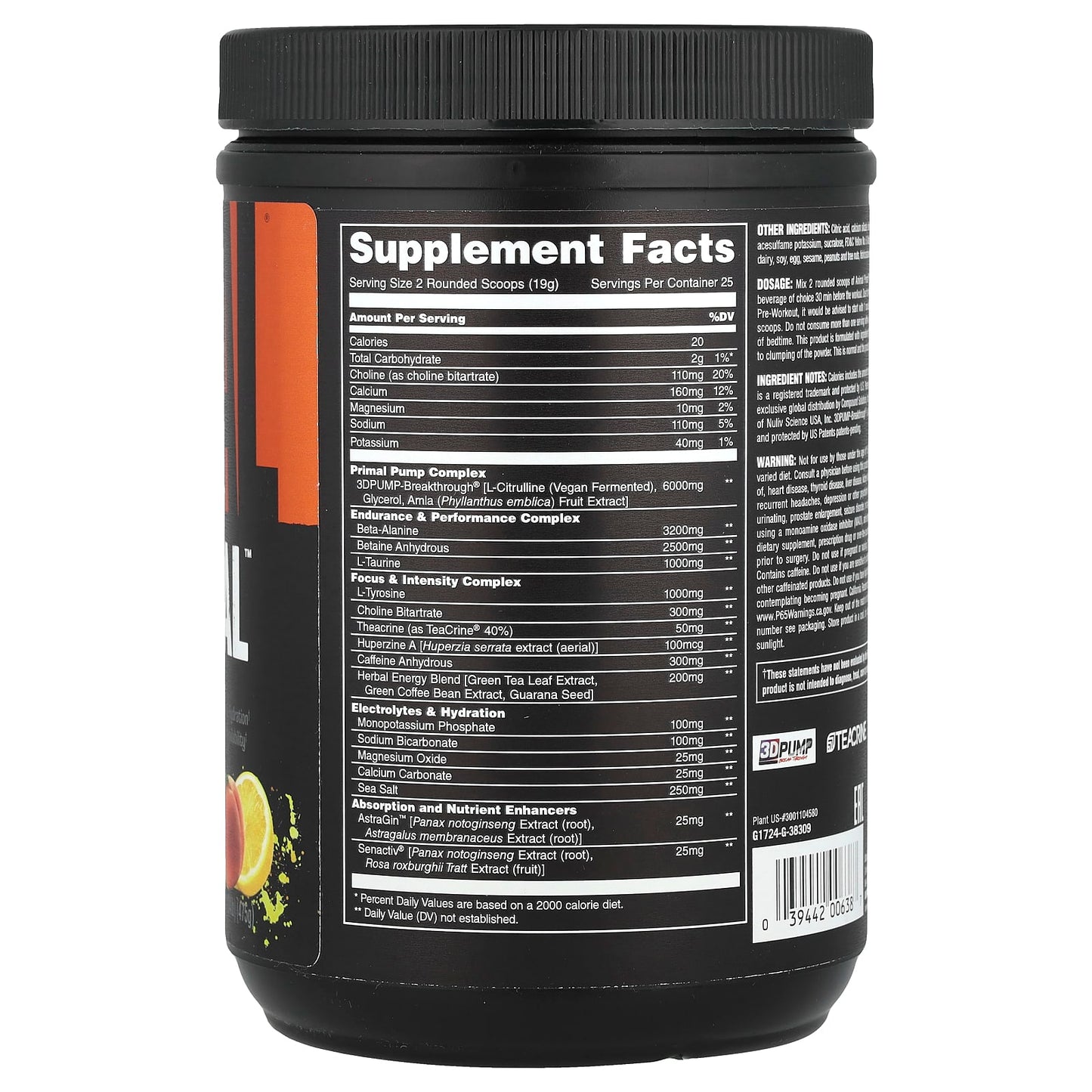 Animal Primal Pre Workout Powder, Wick'd Peach, 1.04 lb (475 g) - Boost Energy & Endurance - Image 2
