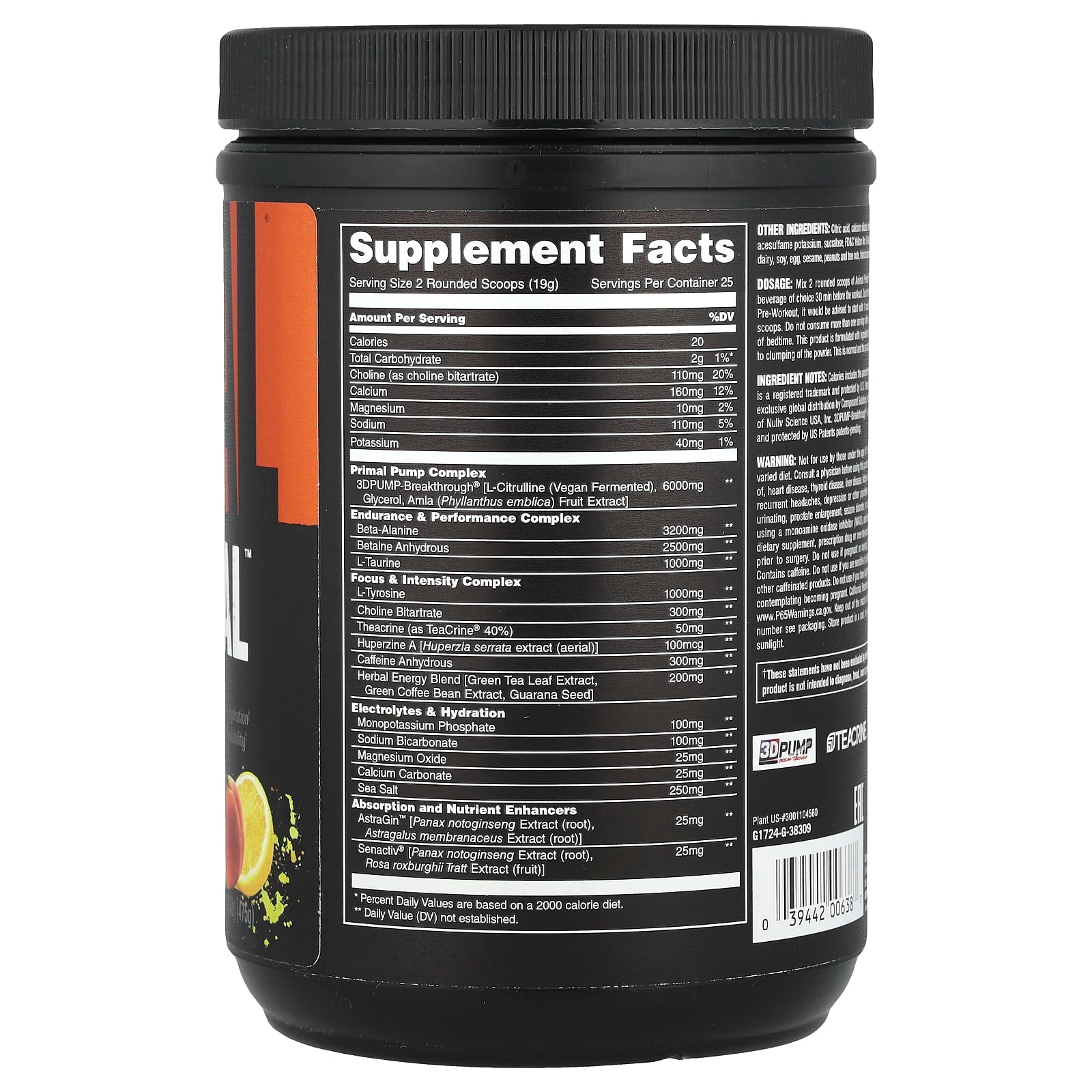 Animal Primal Pre Workout Powder, Wick'd Peach, 1.04 lb (475 g) - Boost Energy & Endurance - Image 2
