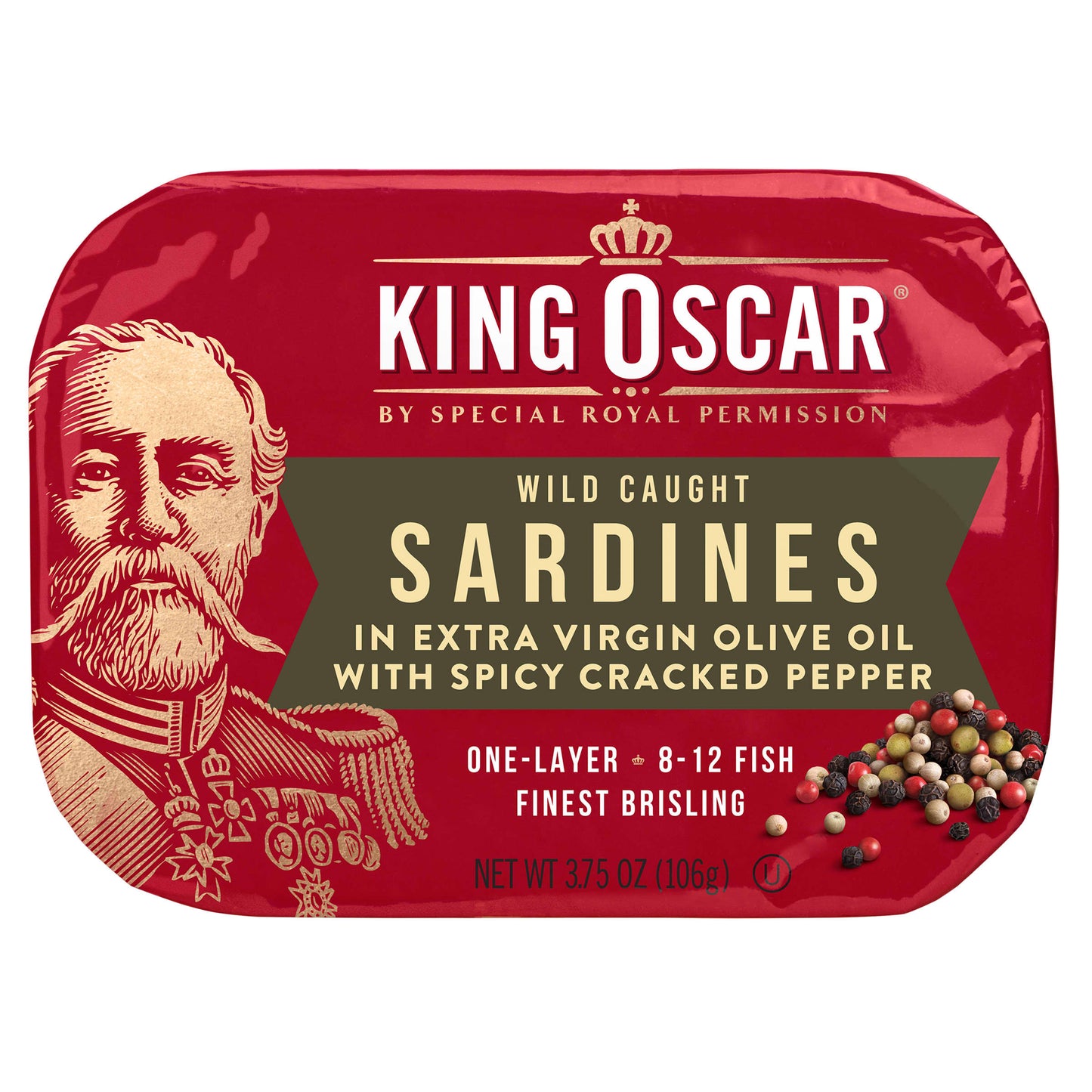 King Oscar, Wild Caught, Sardines In Extra Virgin Olive Oil, With Spicy Cracked Pepper, One Layer, 3.75 oz (106 g) - Image 1