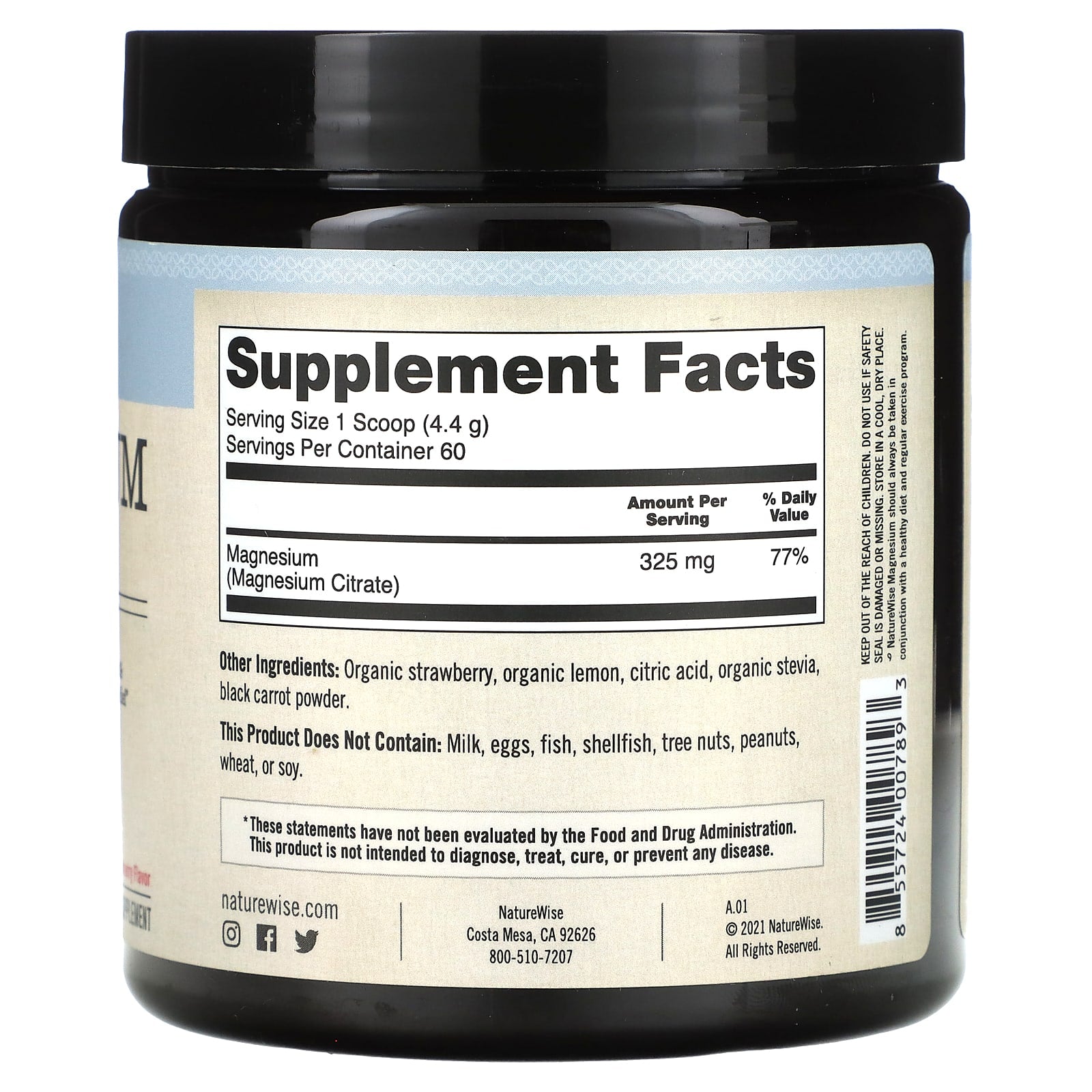 NatureWise, Magnesium, Strawberry, 325 mg, 9.3 oz (264 g) - Image 2