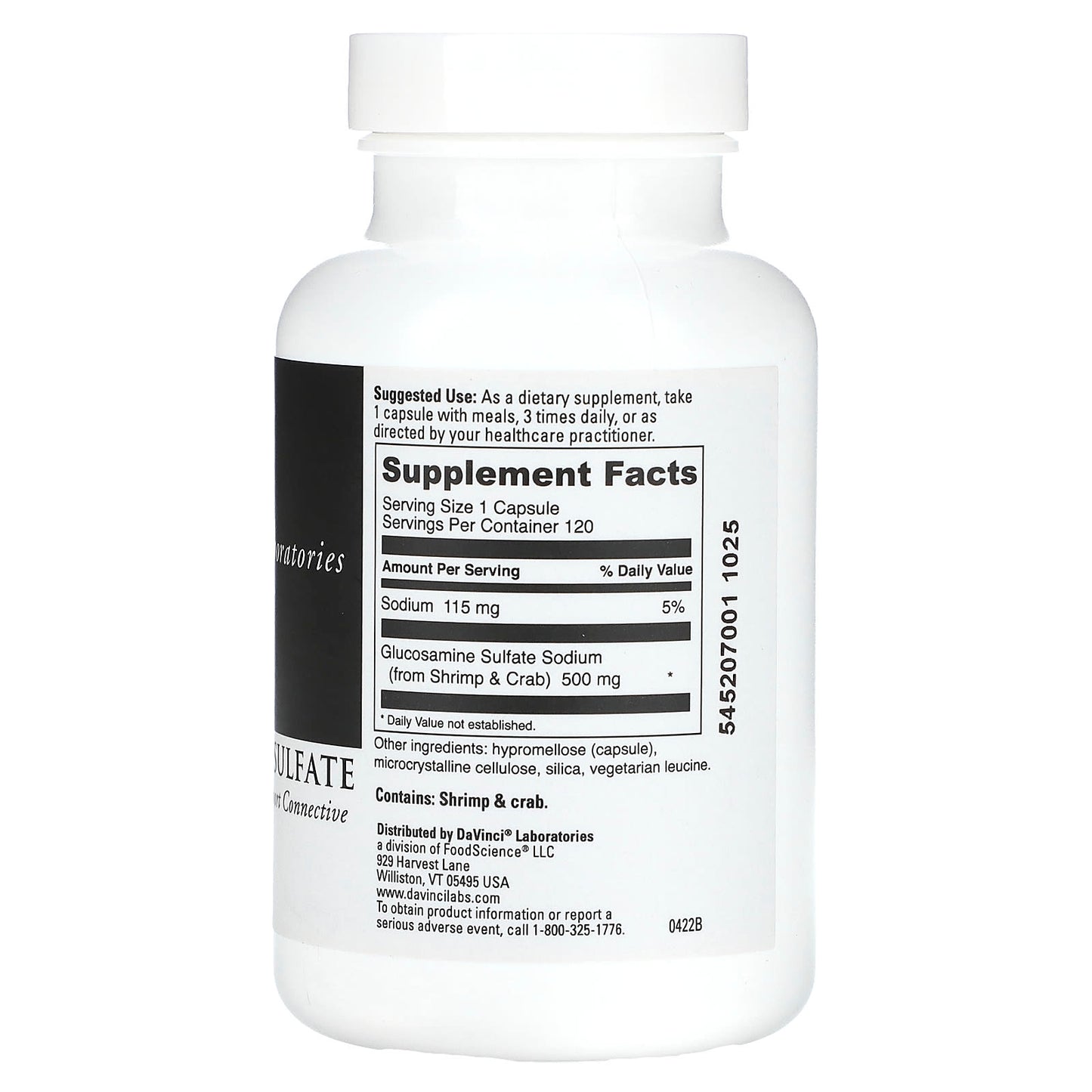 DaVinci Laboratories, Glucosamine Sulfate, 500 mg, 120 Capsules