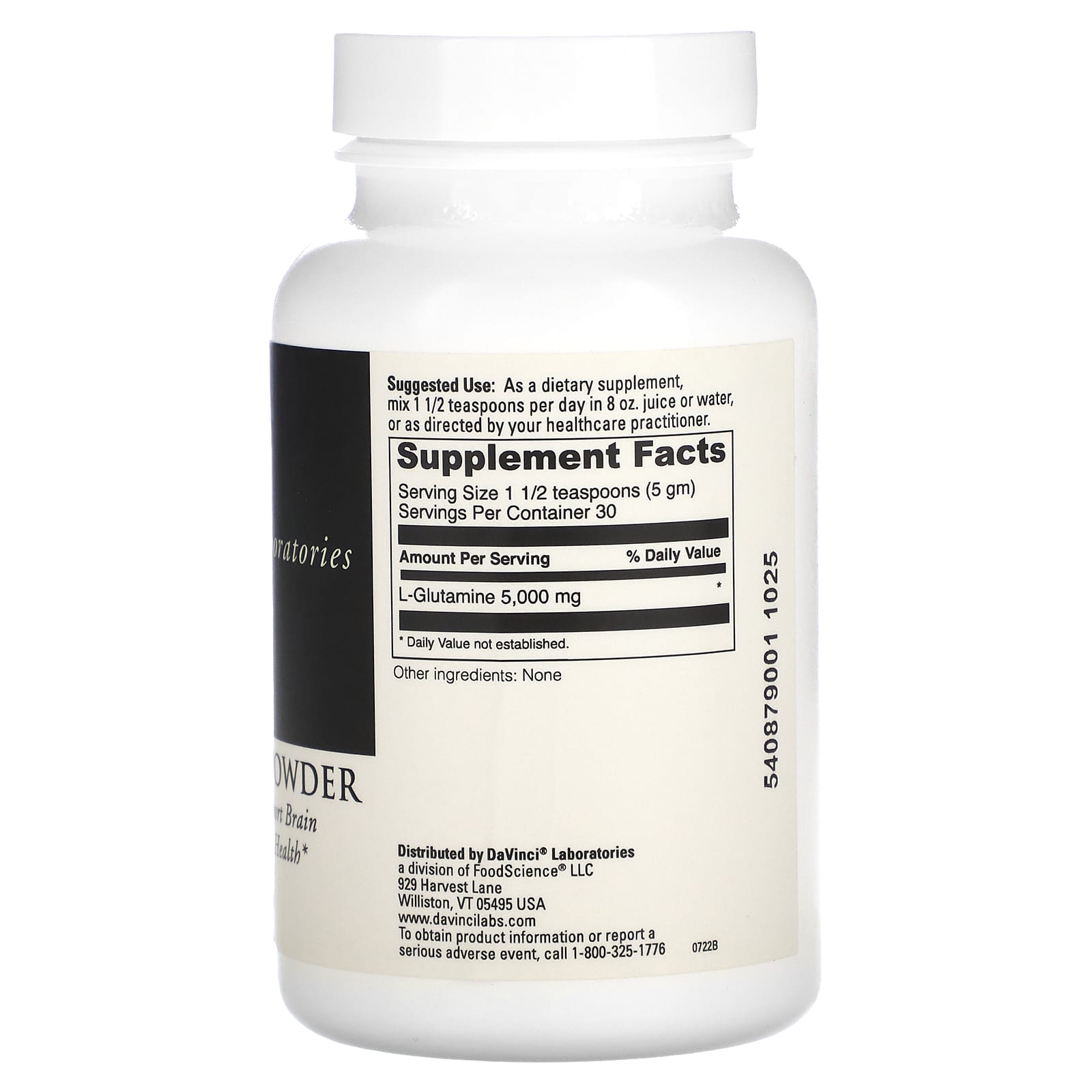 DaVinci Laboratories L-Glutamine Powder for Brain & Digestive Health - Image 2