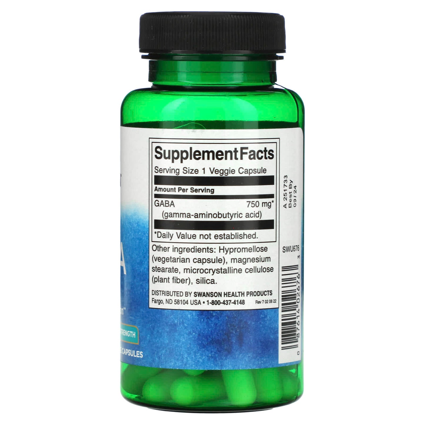 Swanson, GABA, Maximum Strength, 750 mg, 60 Veggie Capsules - Image 2