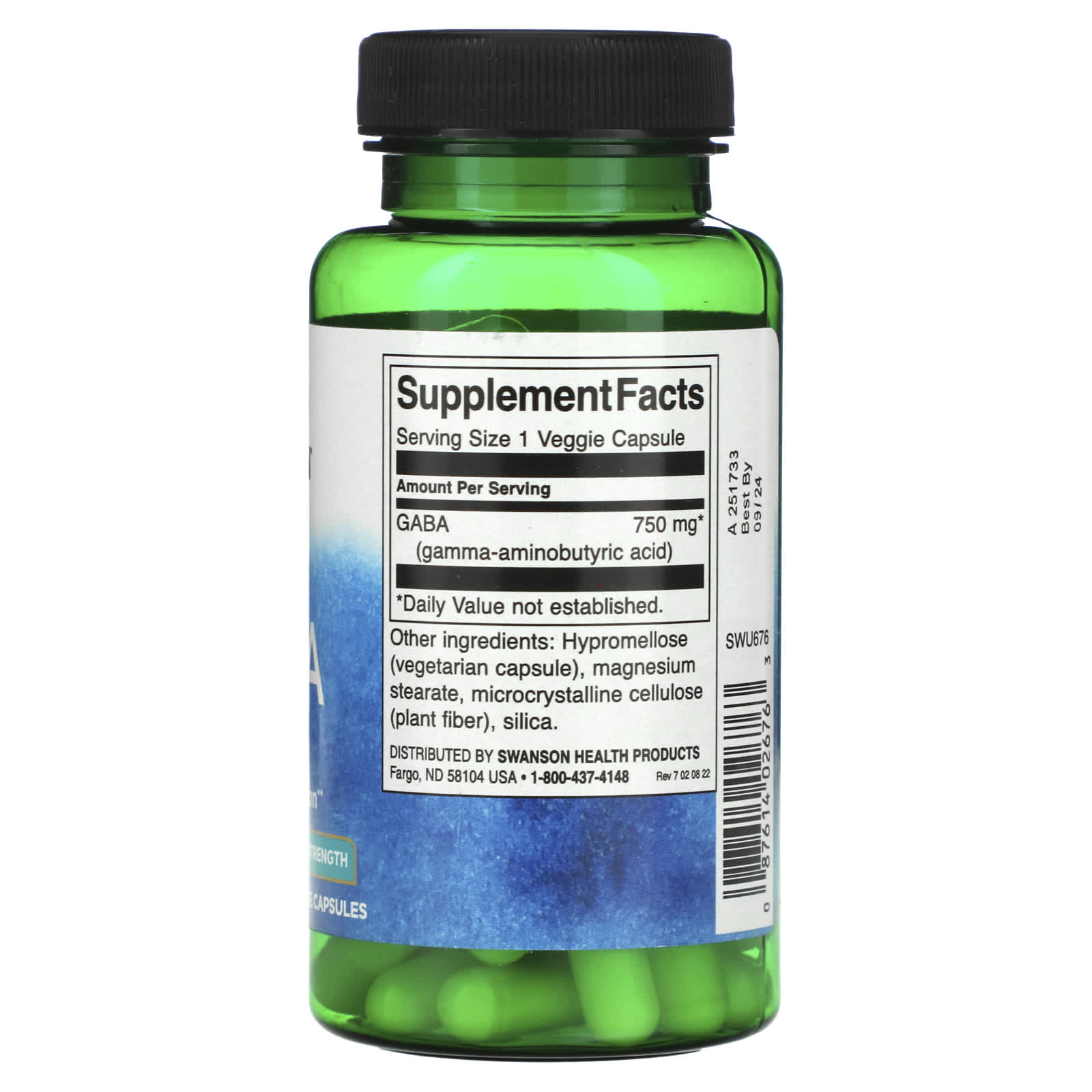 Swanson, GABA, Maximum Strength, 750 mg, 60 Veggie Capsules - Image 2