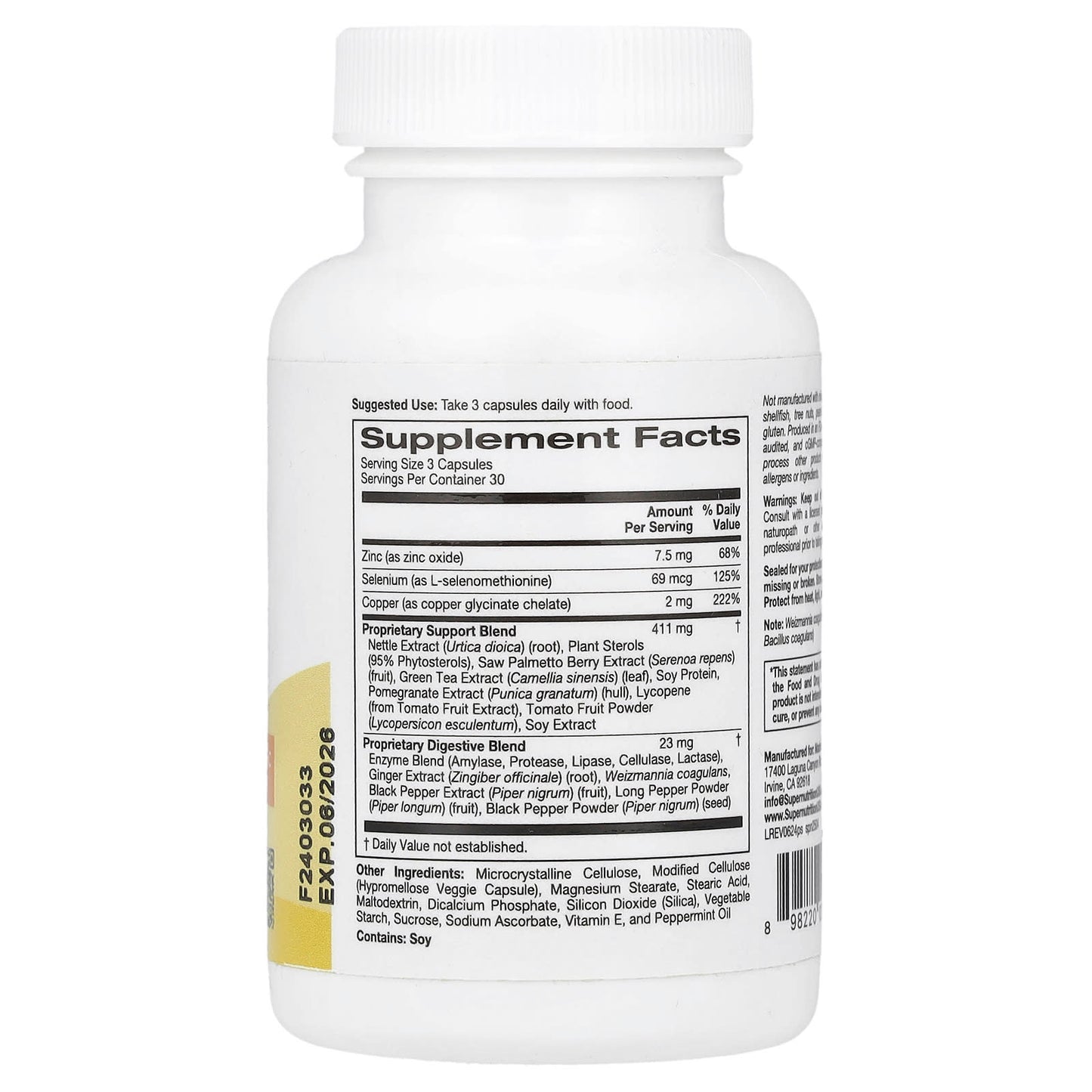 Prostate Support Formula with Saw Palmetto & Zinc - 90 Veggie Capsules - Image 2