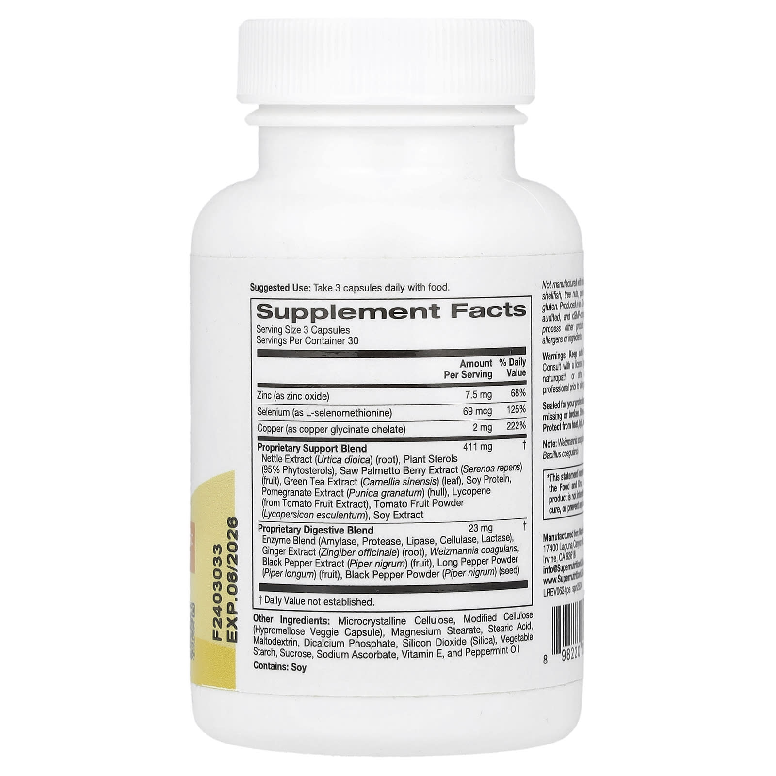 Prostate Support Formula with Saw Palmetto & Zinc - 90 Veggie Capsules - Image 2
