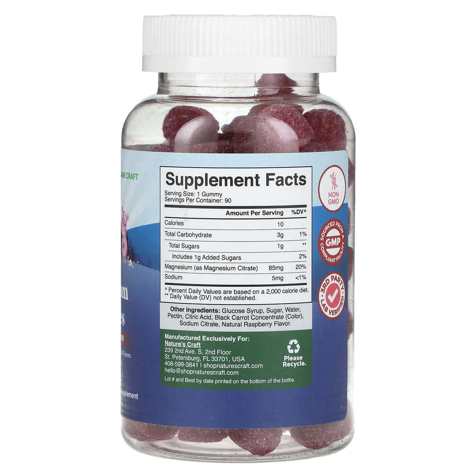 Nature's Craft, Kids Magnesium Gummies, Raspberry, 90 Gummies - Image 2