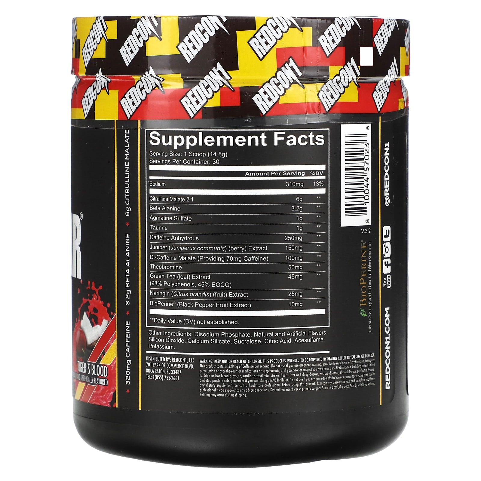 Redcon1, Total War, Pre-Workout, Tiger's Blood Cherry & Coconut, 15.66 oz (444 g) - Image 2