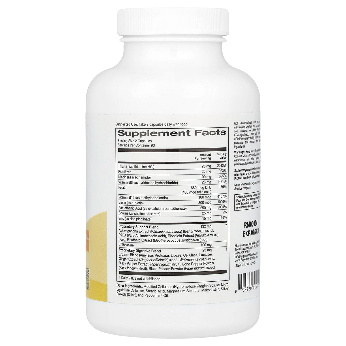 Stress Support Supplement with L-Theanine & Ashwagandha, 180 Veggie Capsules - Image 2