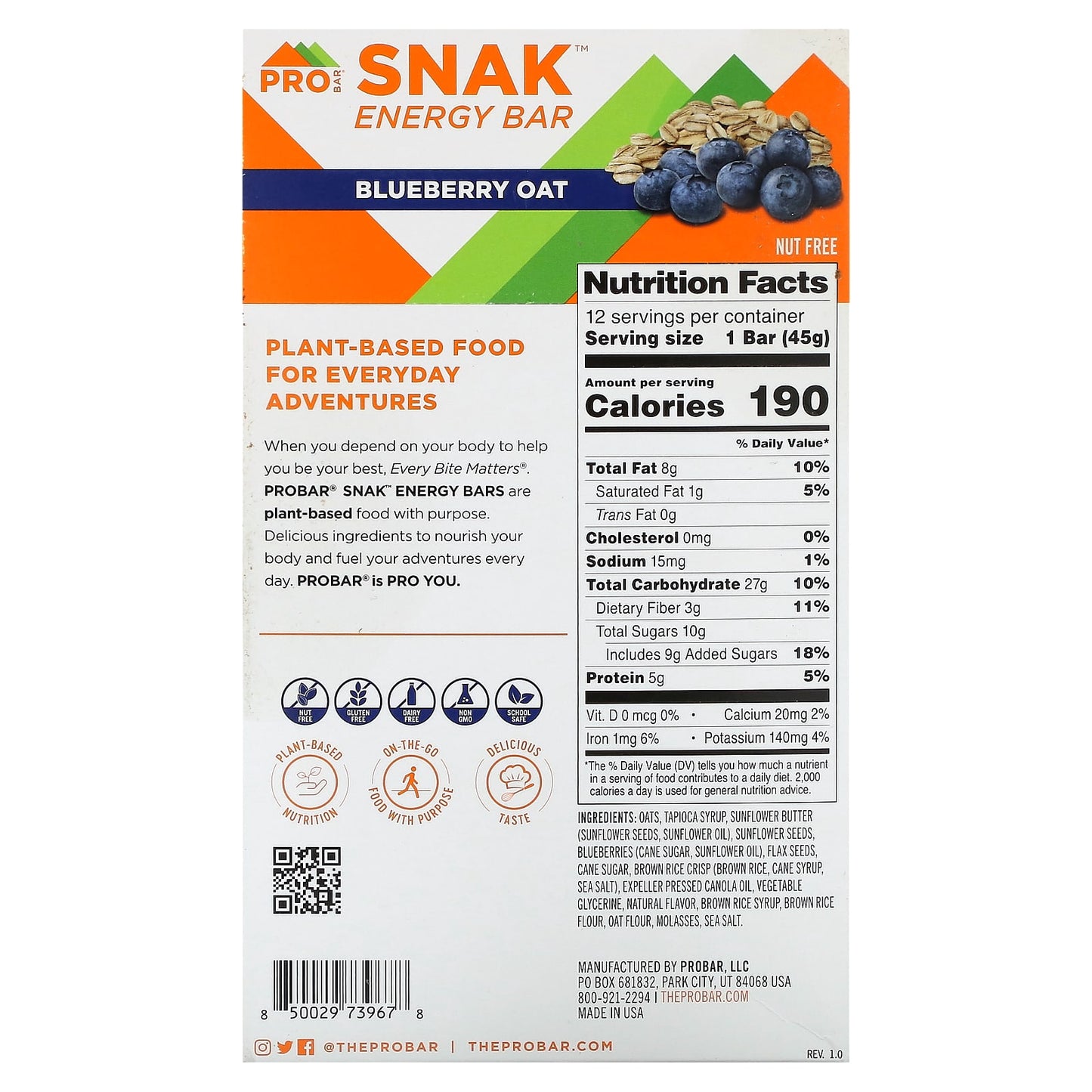 ProBar, SNAK™, Energy Bar, Blueberry Oat, 12 Bars, 1.6 oz (45 g) Each - Image 2