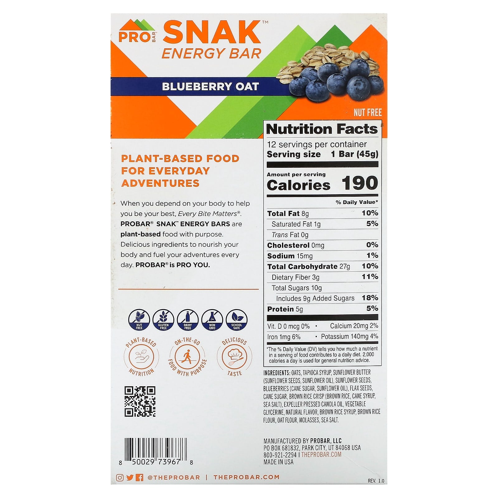 ProBar, SNAK™, Energy Bar, Blueberry Oat, 12 Bars, 1.6 oz (45 g) Each - Image 2