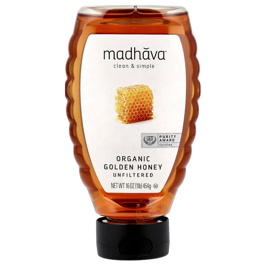 Madhava, Organic Golden Honey, Unfiltered, 16 oz (454 g) - Image 1