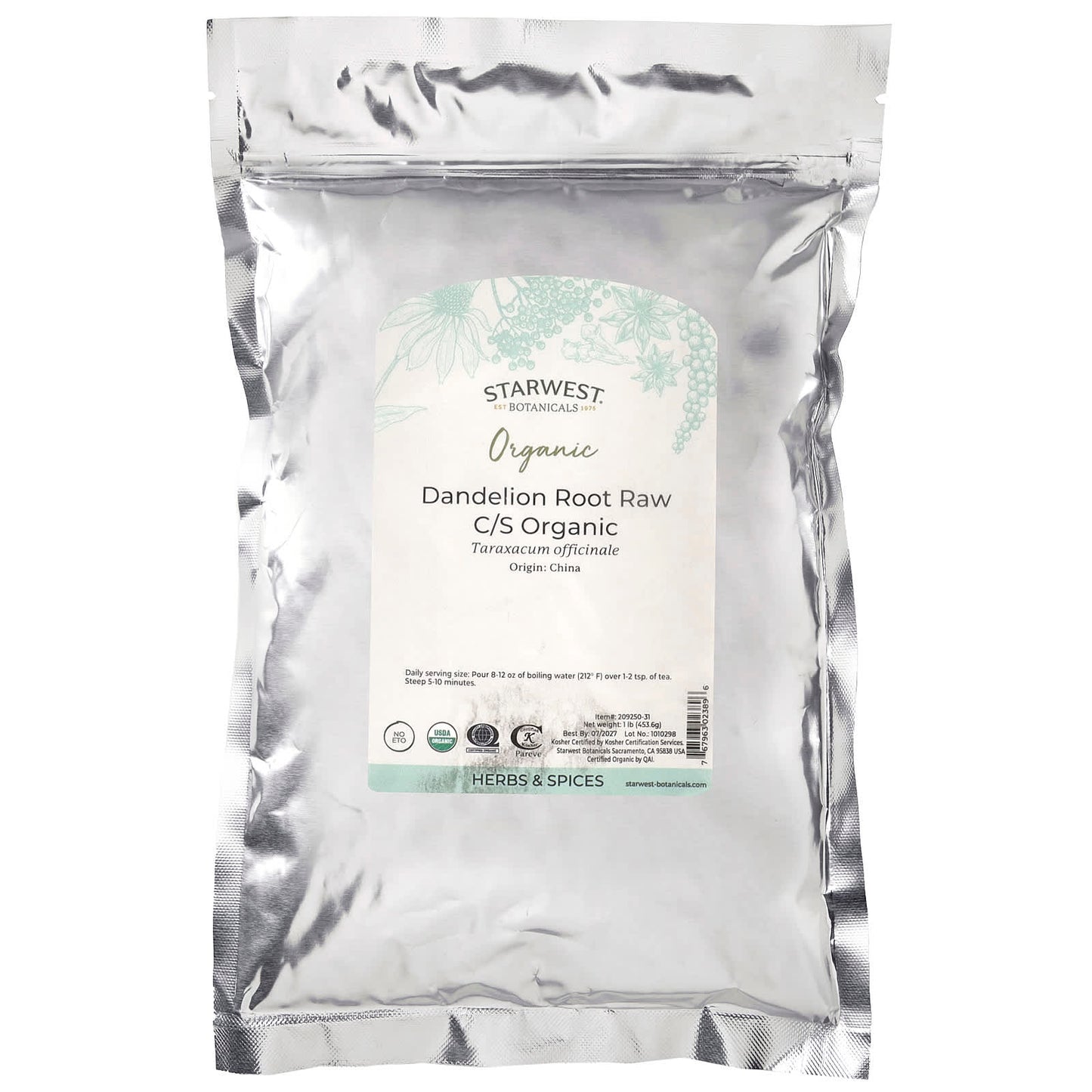 Starwest Botanicals, Organic Dandelion Root Raw C/S, 1 lb (453.6 g) - Image 2