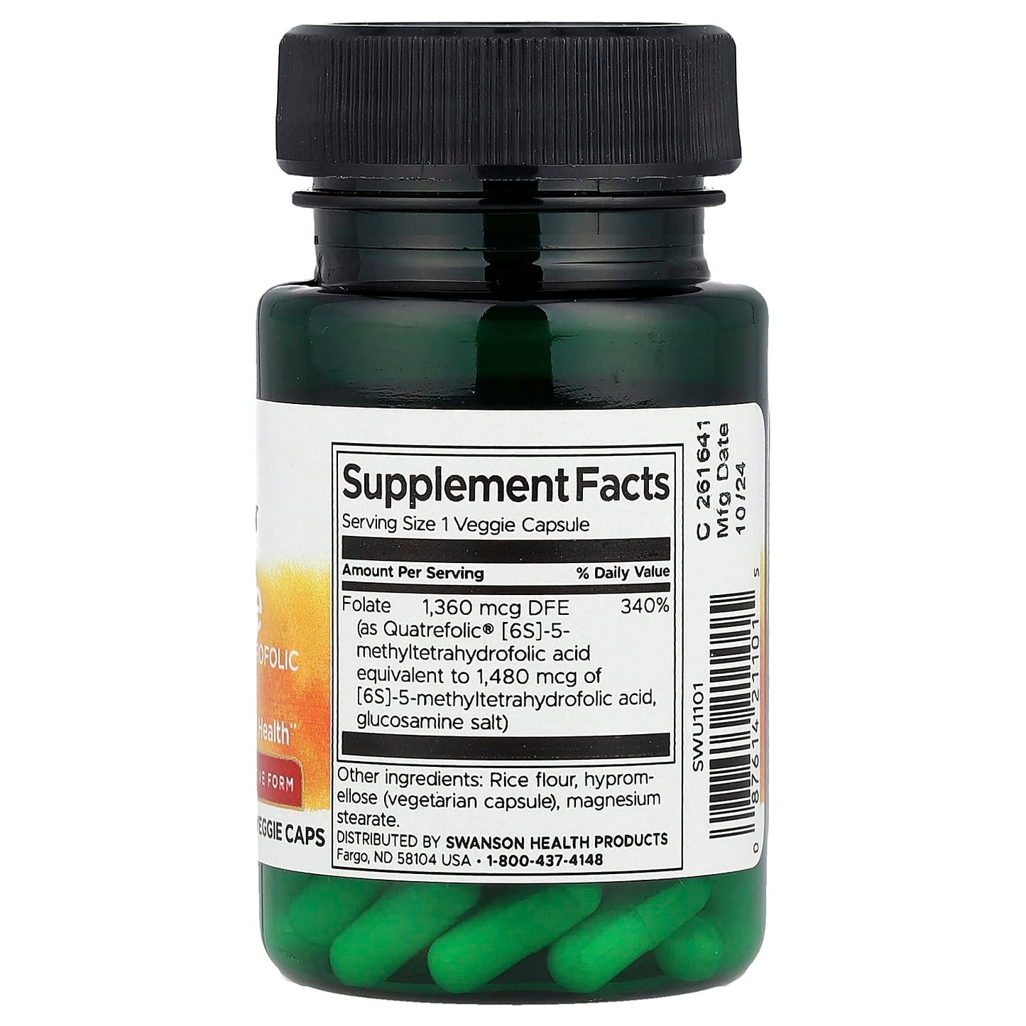 Swanson, Folate, 30 Veggie Caps (1,360 mcg DFE per Cap) - Image 2