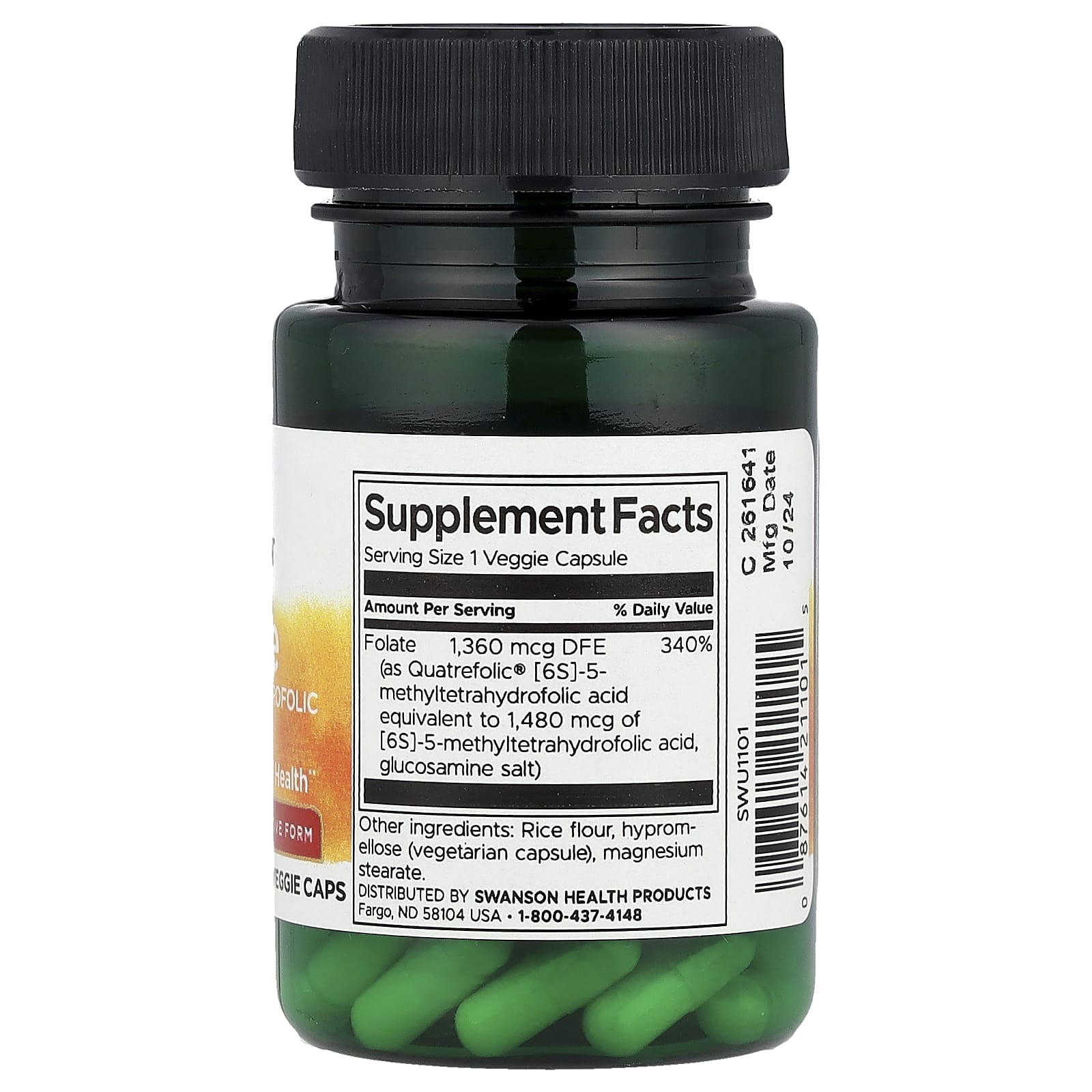 Swanson, Folate, 30 Veggie Caps (1,360 mcg DFE per Cap) - Image 2