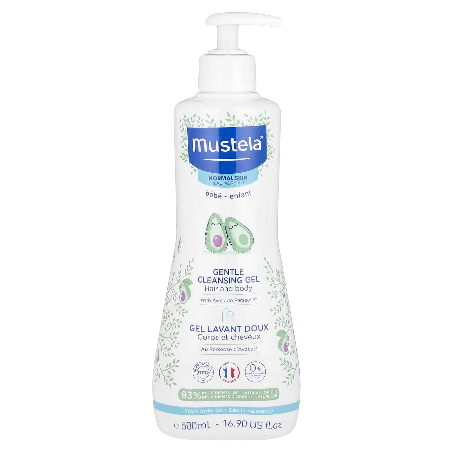 Mustela, Gentle Cleansing Gel with Avocado, Hair and Body, 16.9 fl oz (500 ml) - Image 1