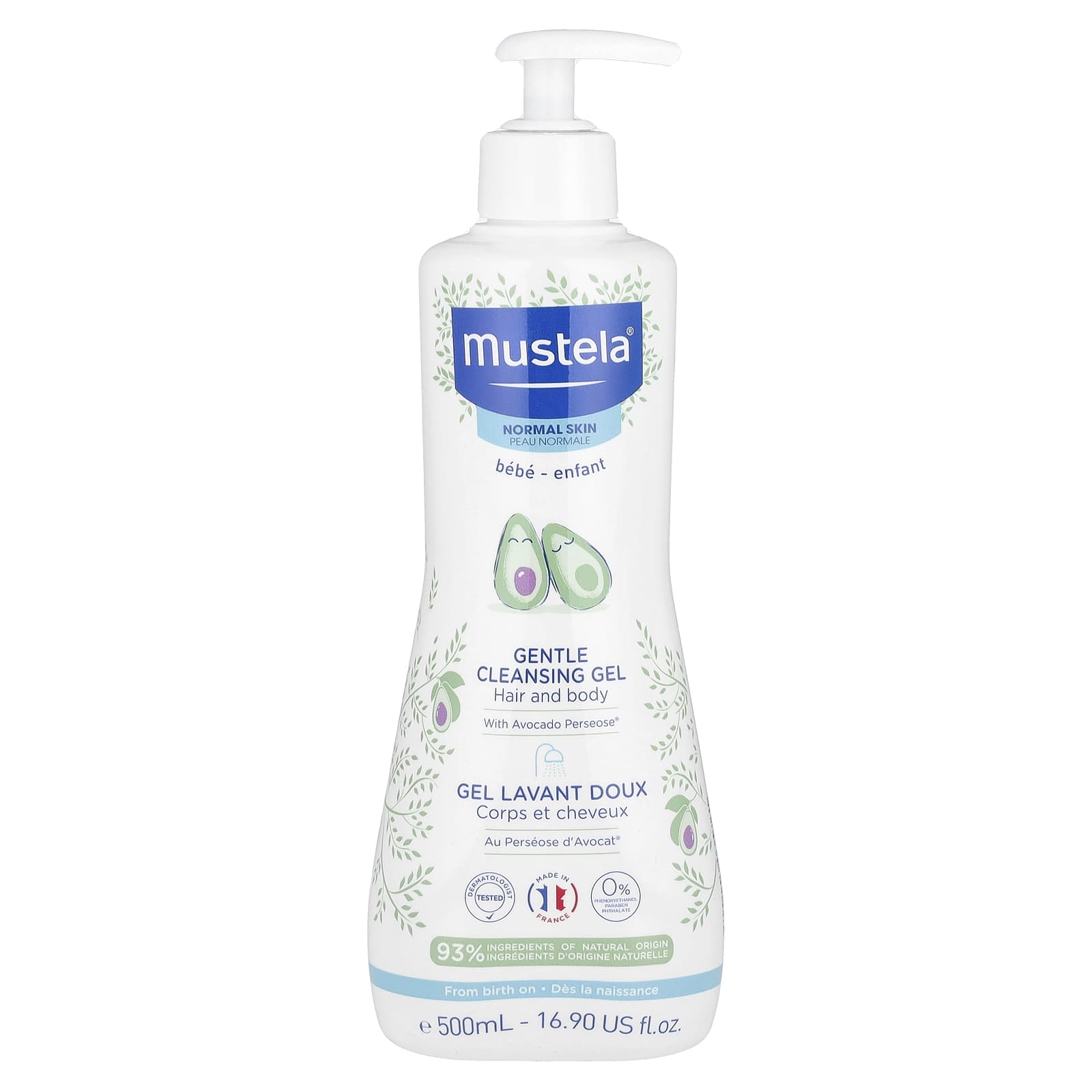 Mustela, Gentle Cleansing Gel with Avocado, Hair and Body, 16.9 fl oz (500 ml) - Image 1
