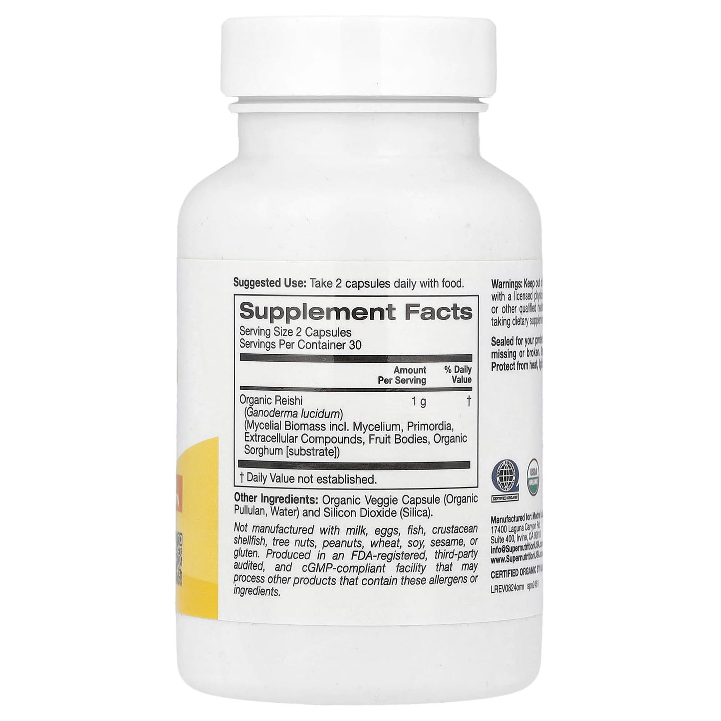 Reishi Mushroom Supplement - Organic, 1000mg, 60 Capsules - Image 2