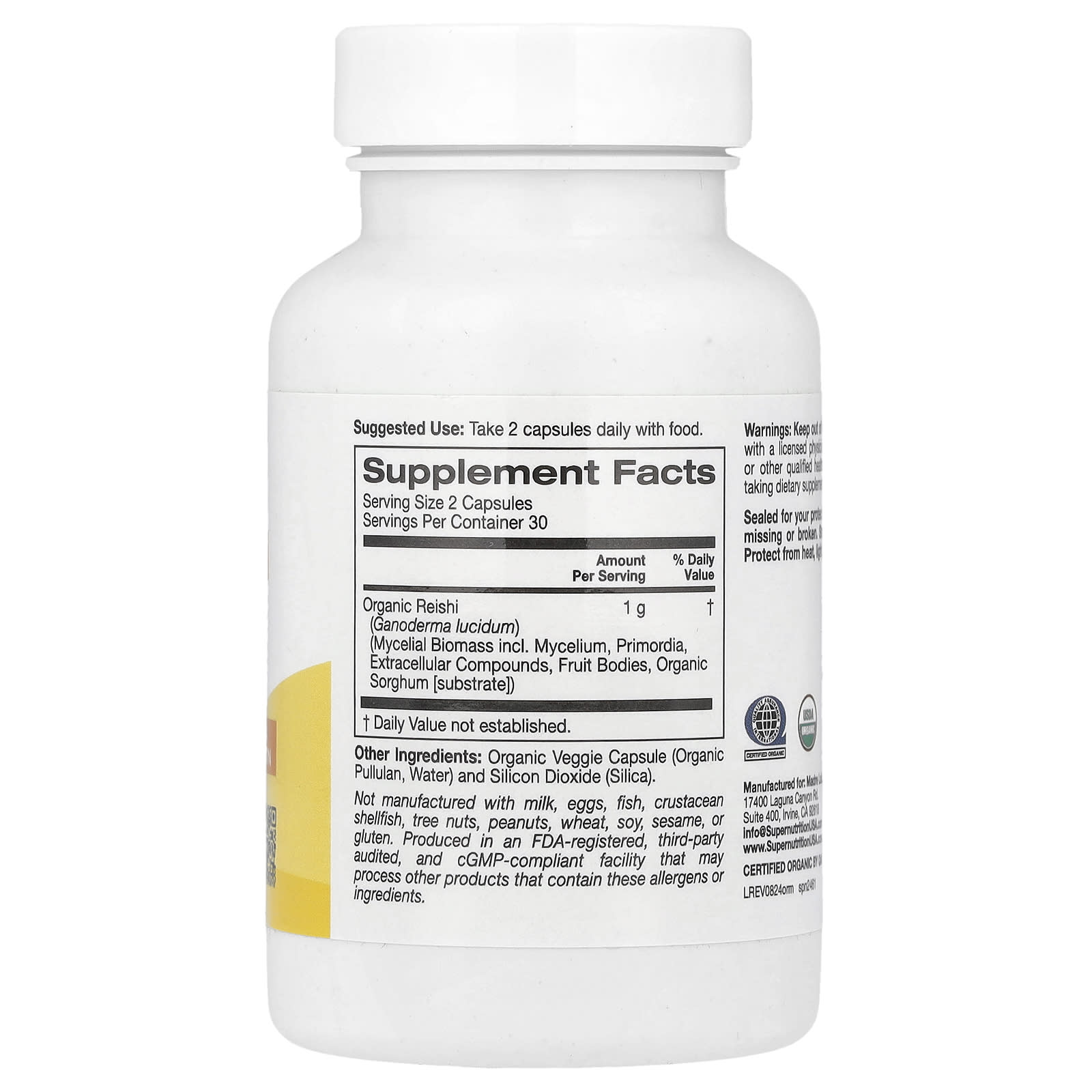 Reishi Mushroom Supplement - Organic, 1000mg, 60 Capsules - Image 2