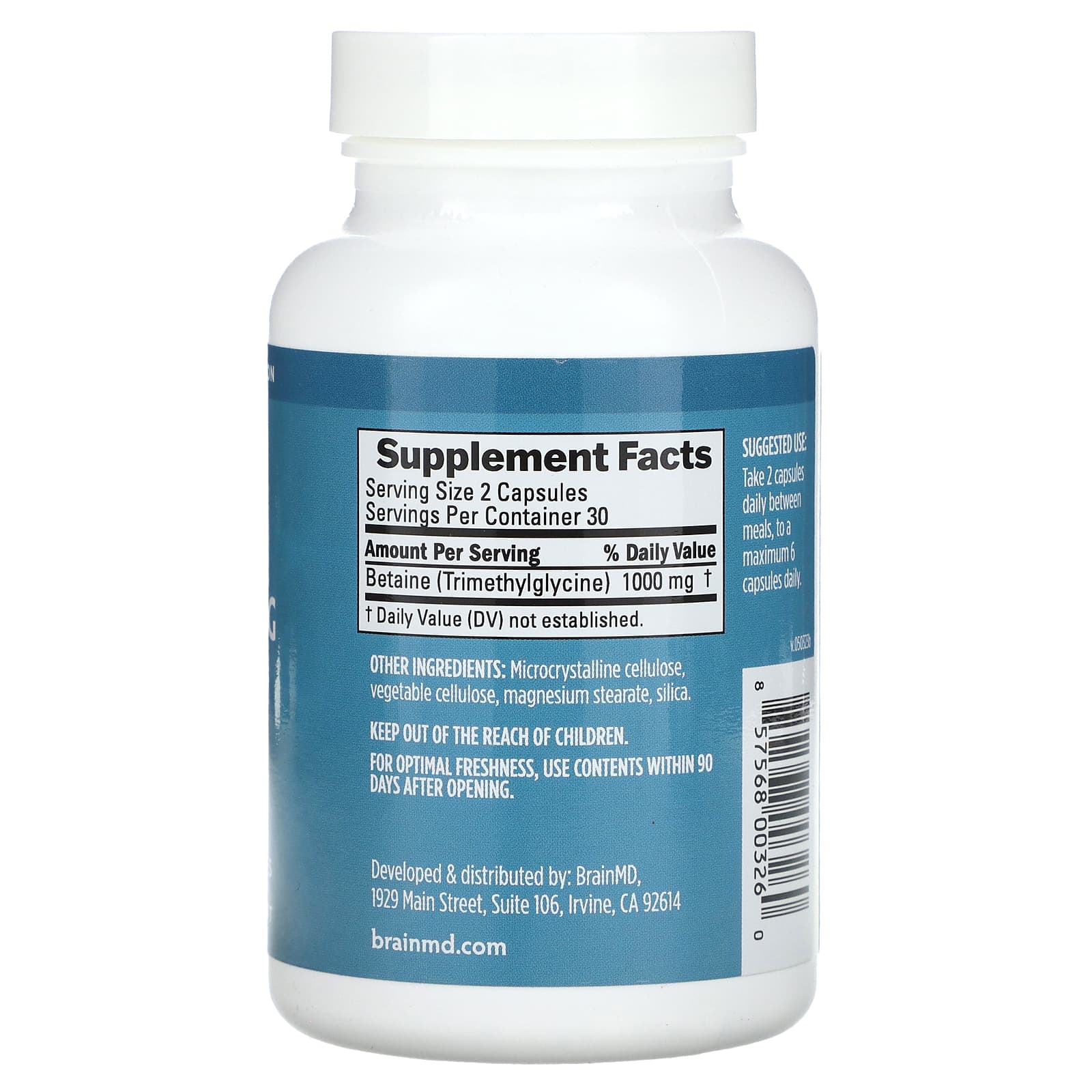 BrainMD Betaine TMG for Methylation Support - 60 Vegan Capsules - Image 2
