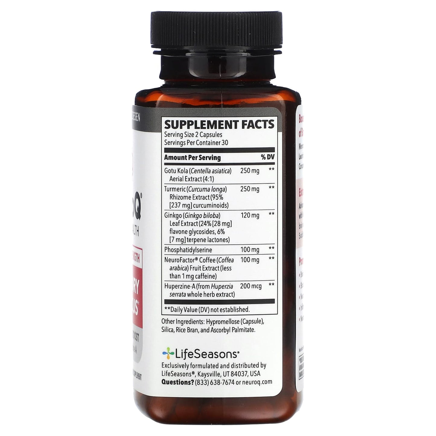 LifeSeasons, NeuroQ Brain Health, Memory & Focus, Extra Strength, 60 Veg Capsules - Image 2