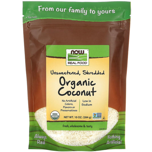 NOW Foods, Real Food, Organic Coconut, Unsweetened, Shredded, 10 oz (284 g) - Image 1